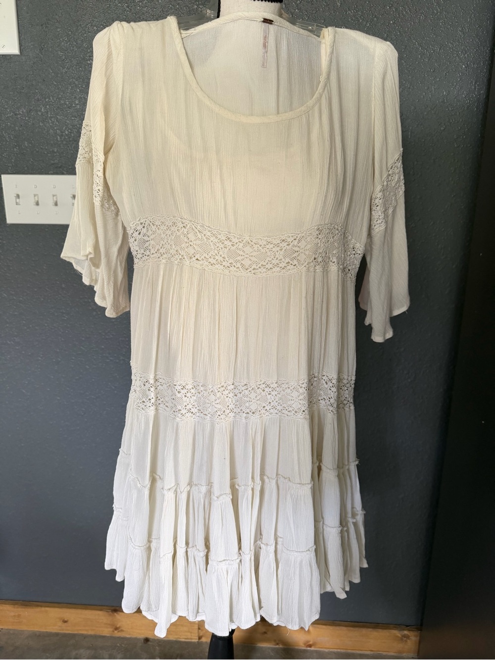 Free People Cloud Boho Tiered Ruffle Mini Dress in Cream - Picture 4 of 12